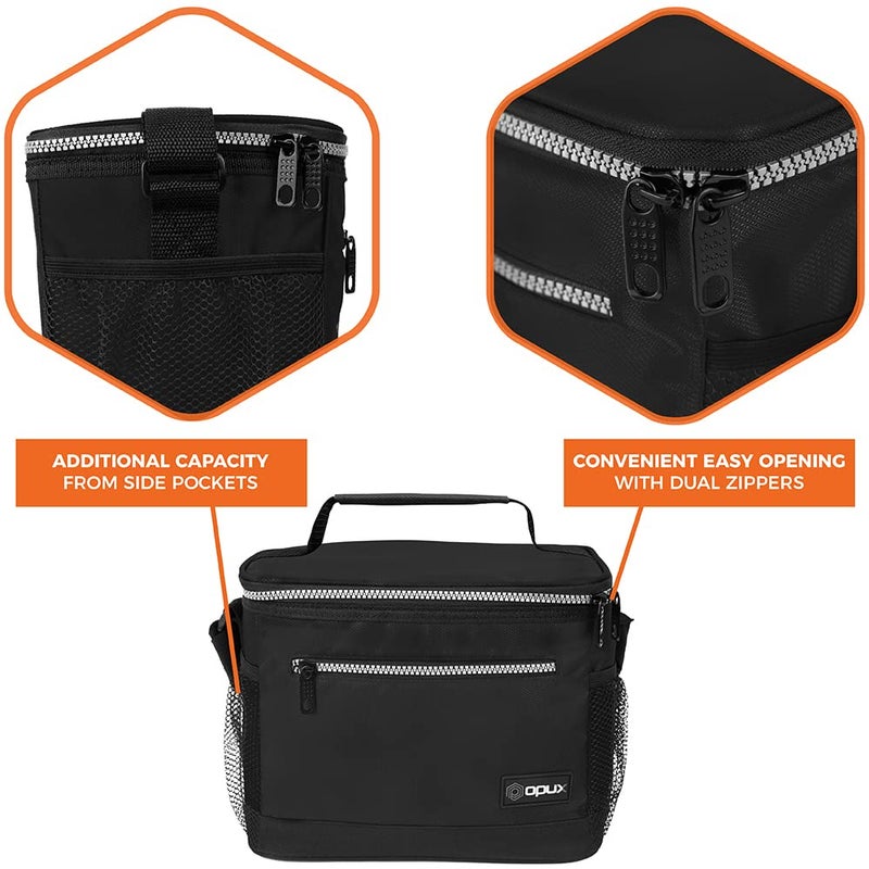 opux Insulated Lunch Box Men Women, Lunch Bag for Work School, Leakproof Soft Cooler Tote Adult, Large Lunch Pail Kids Boys Girls, Picnic Beach Food Bag with Shoulder Strap, Black - Image 4